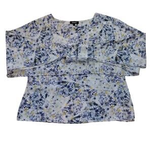 DKNY Blue Yellow White Floral Flowy Puffy Dual Layer Long Sleeve Blouse Size XL